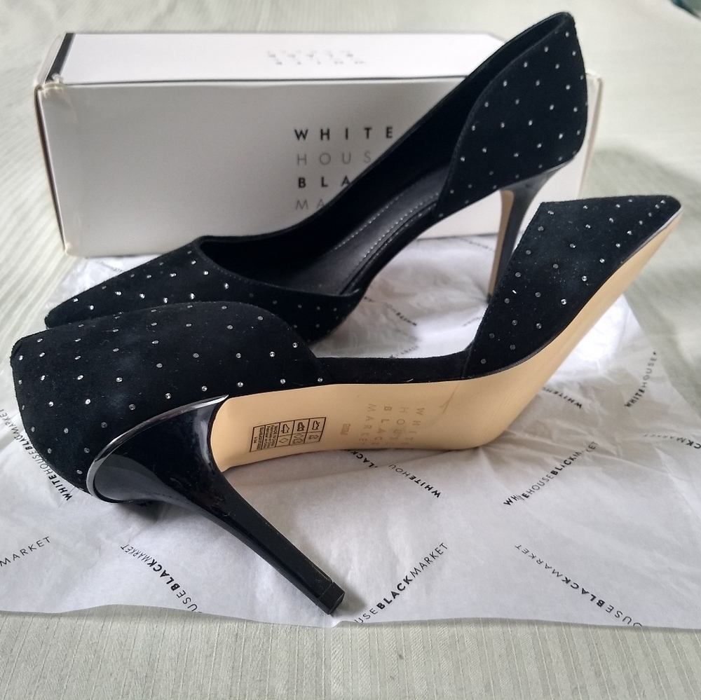 WHBM Ella Studded D'Orsay Pump Point Toe Black 9.5